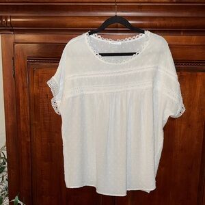 Elegant White Lace Trim Women's Top Size 2XL